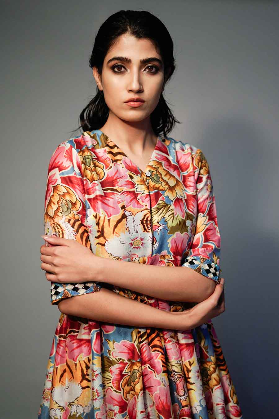 Pink Layered Chanderi Kurta Set