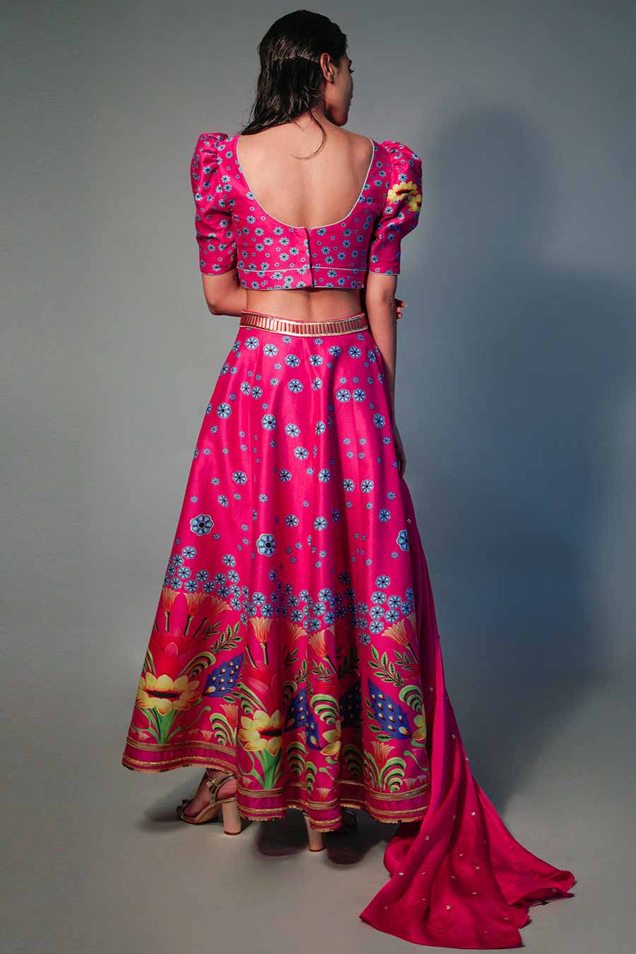 Pink Printed & Embroidered Lehenga Set