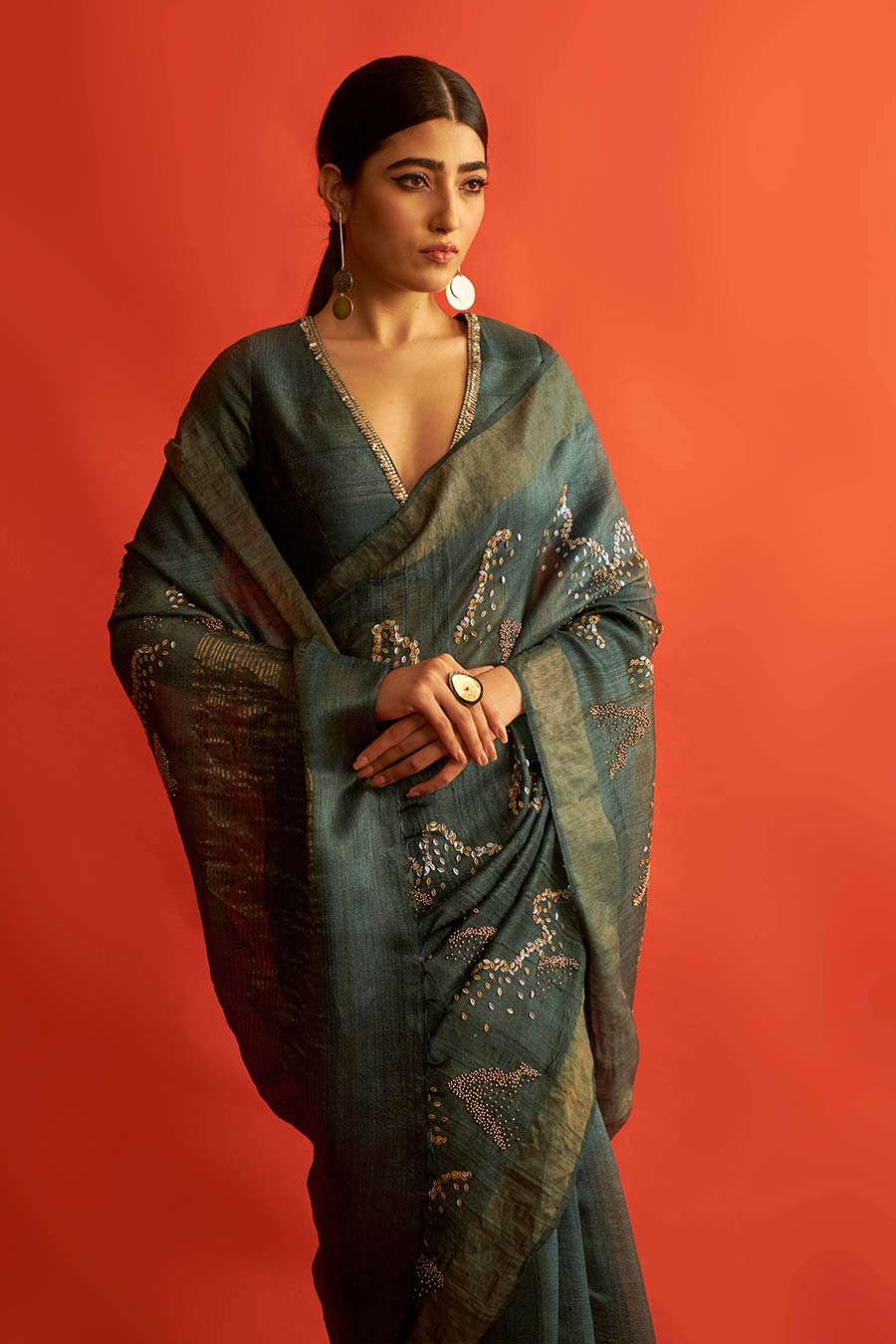 Emerald Green Embroidered Silk Saree