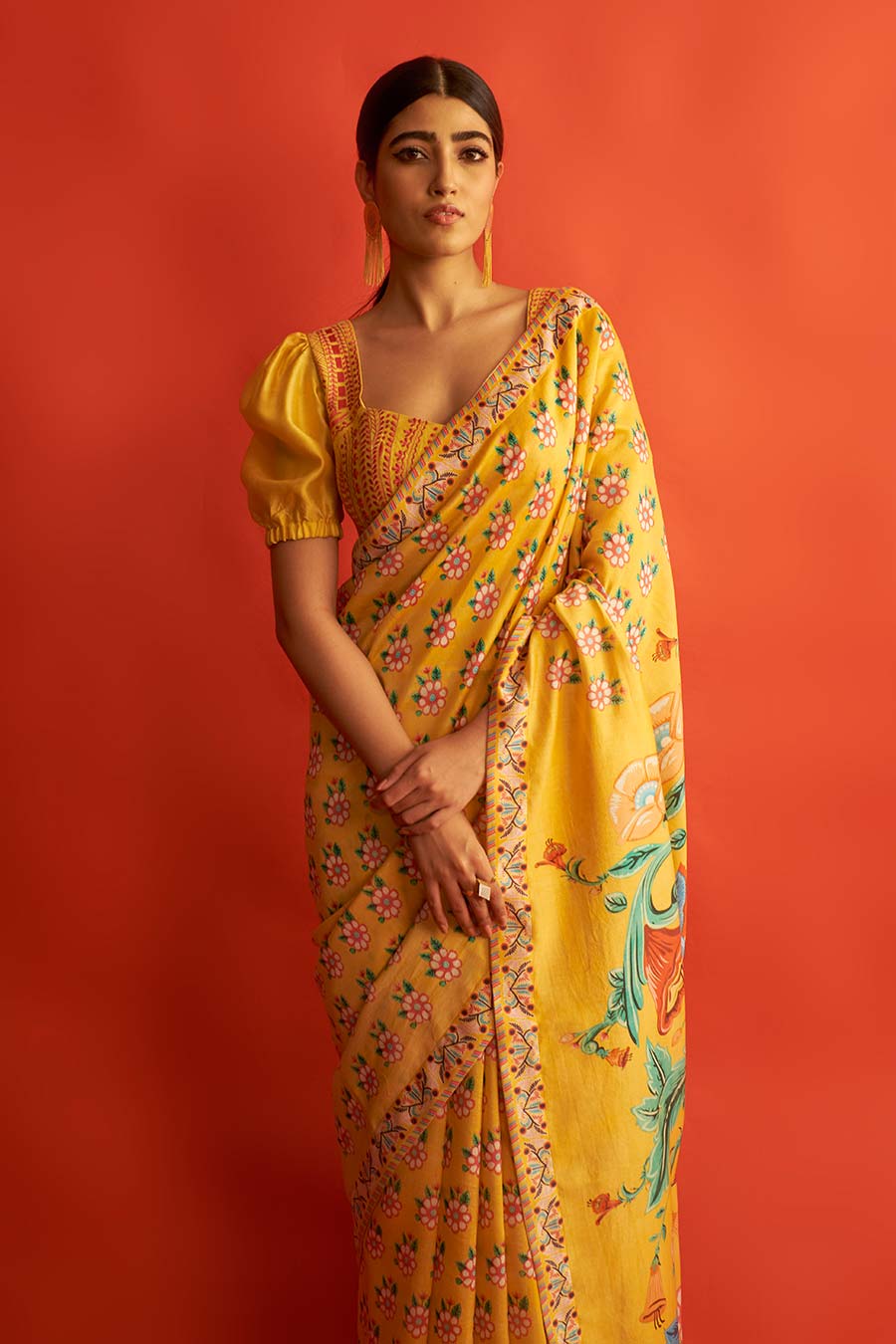 Yellow Printed Chanderi Saree