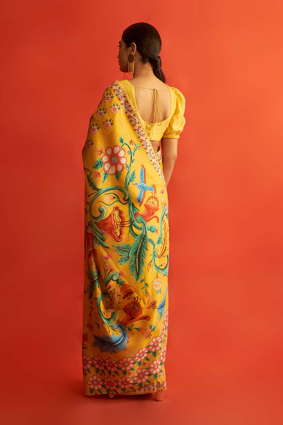 Yellow Printed Chanderi Saree