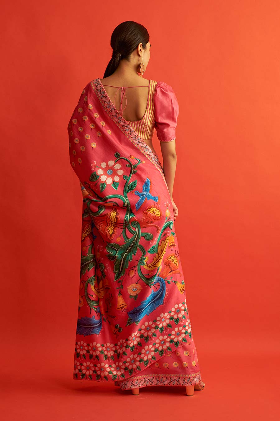 Fuscia Printed Chanderi Saree
