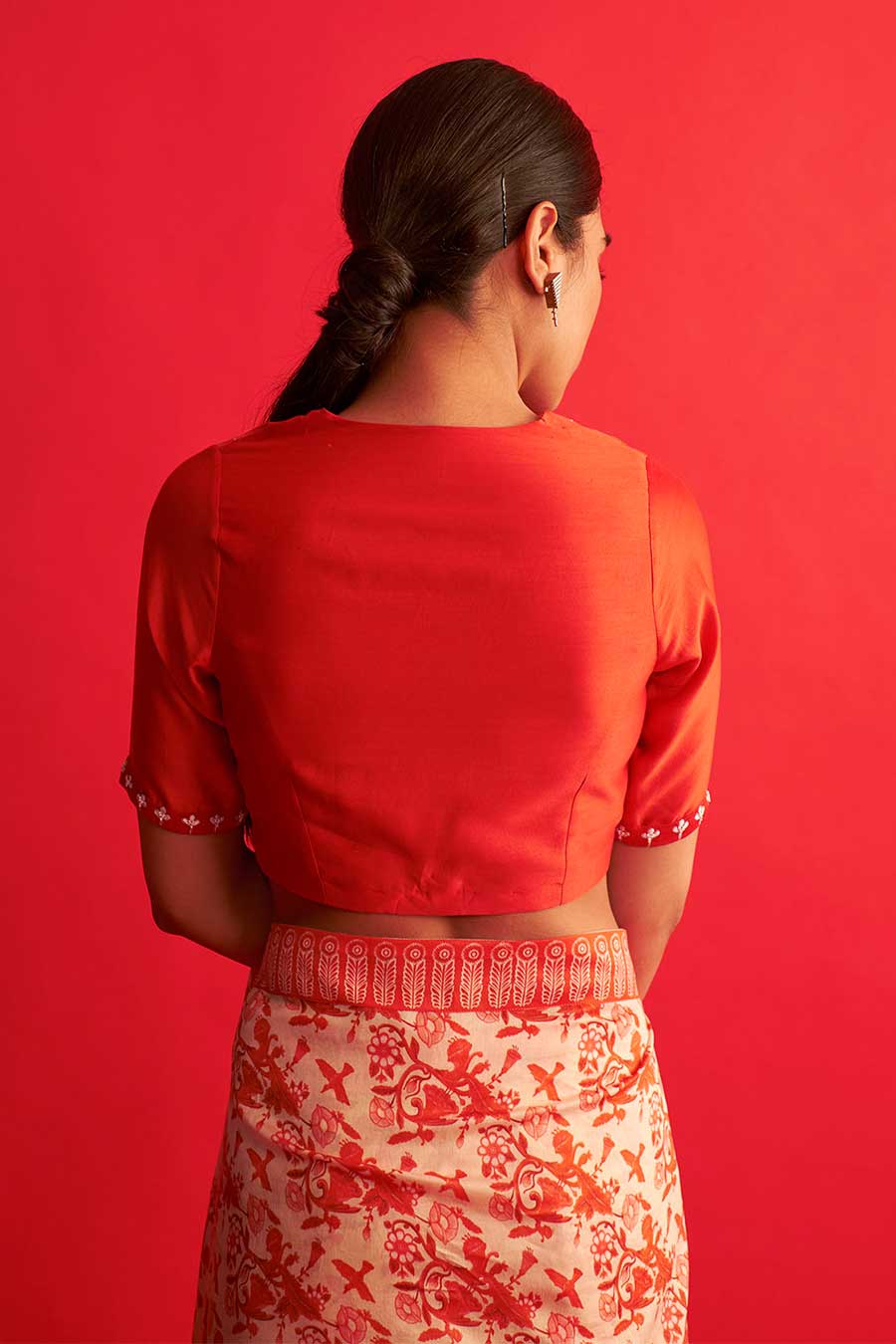 Red & Ivory Printed Chanderi Saree