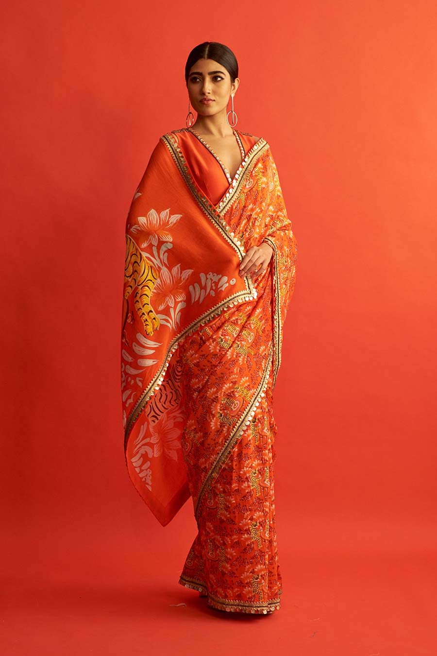 Tiger Printed & Embroidered Saree