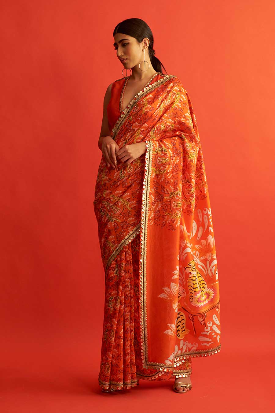 Tiger Printed & Embroidered Saree