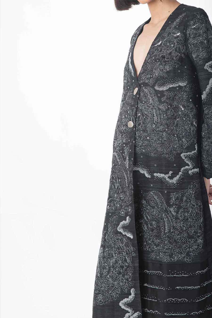 Gul Black Embroidered Coat Dress