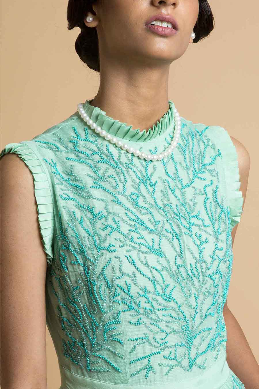 Mint Embroidered Gown Dress