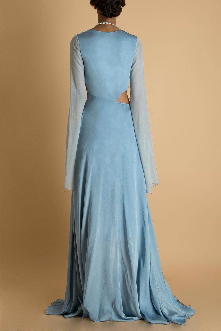 Powder Blue Satin Gown With Silt