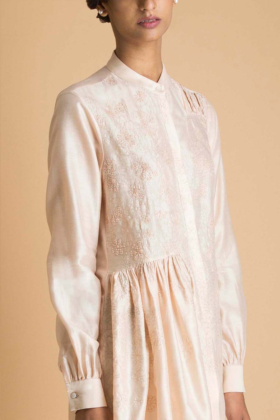 Peach Tonal Embroidered Tunic Kurta