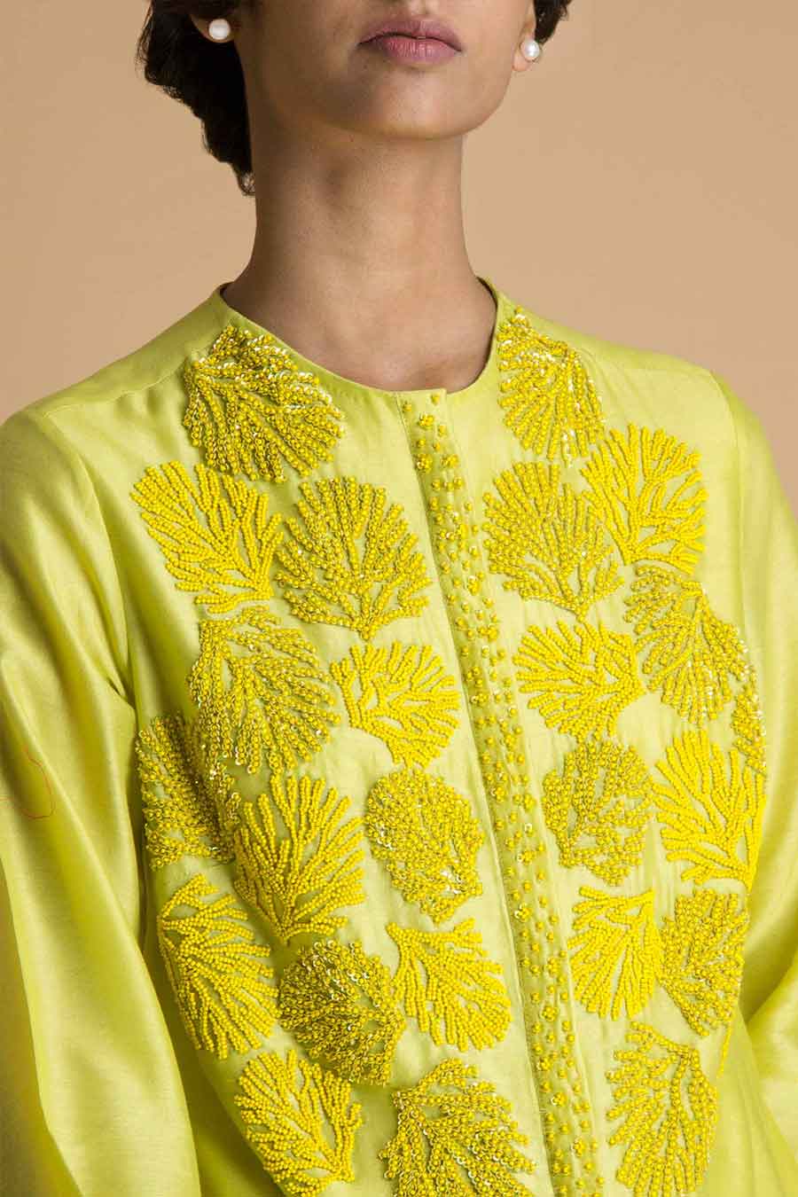 Yellow Coral Embroidery Tunic Kurta
