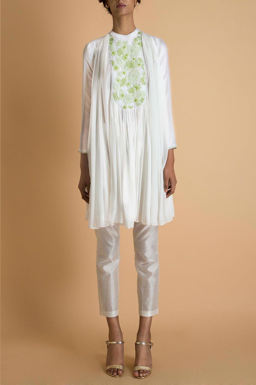 Ivory Hand Embroidered Flared Tunic