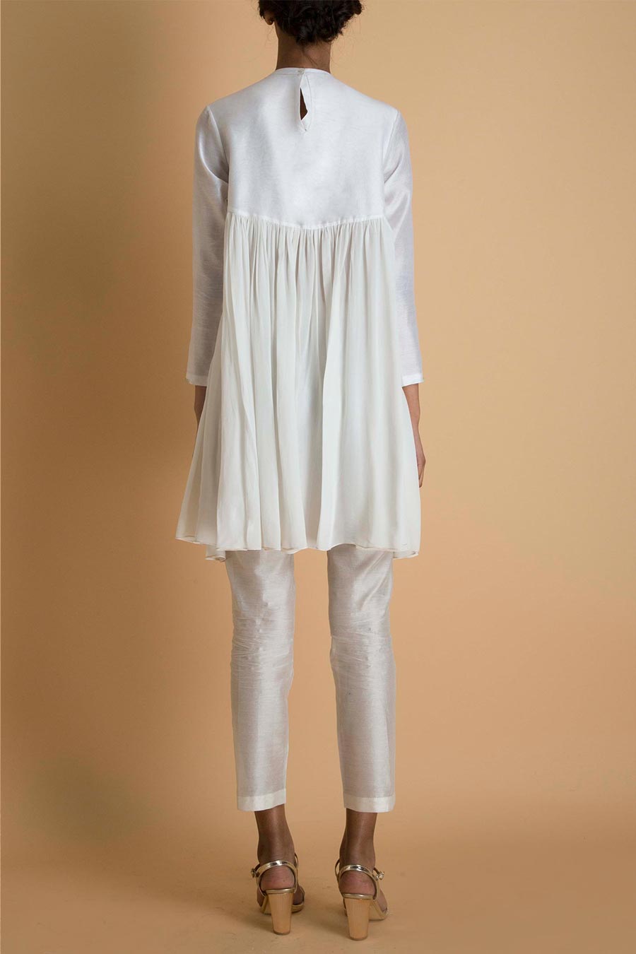 Ivory Hand Embroidered Flared Tunic