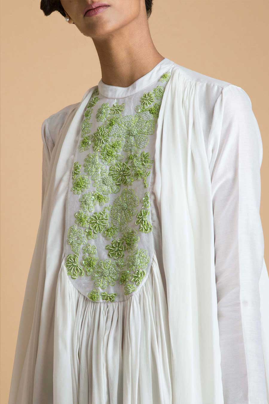 Ivory Hand Embroidered Flared Tunic