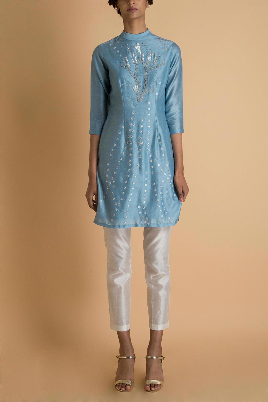 Ice Blue Embroidered Short Tunic