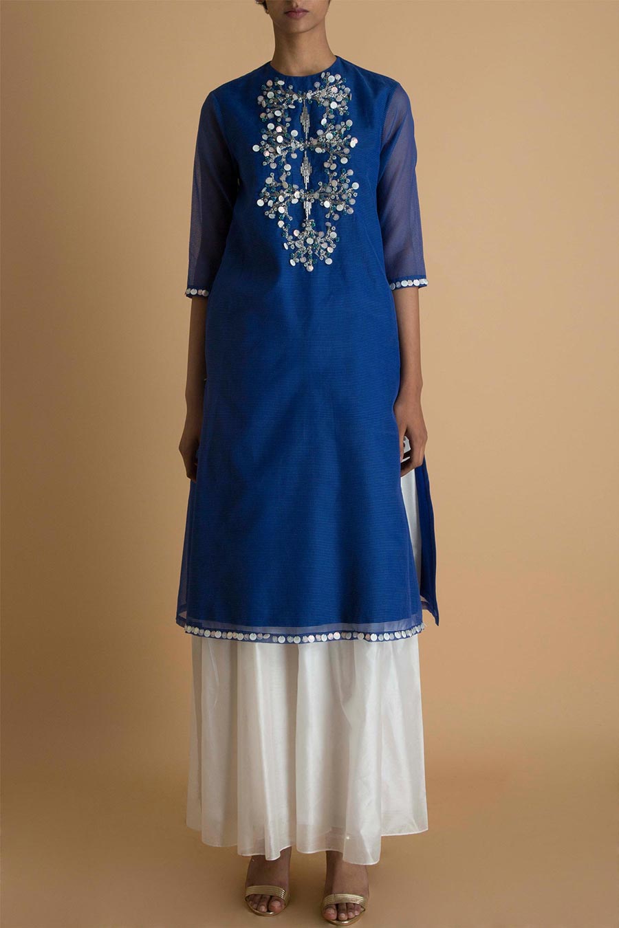 Navy Blue Hand Embroidred A-Line Tunic Kurta