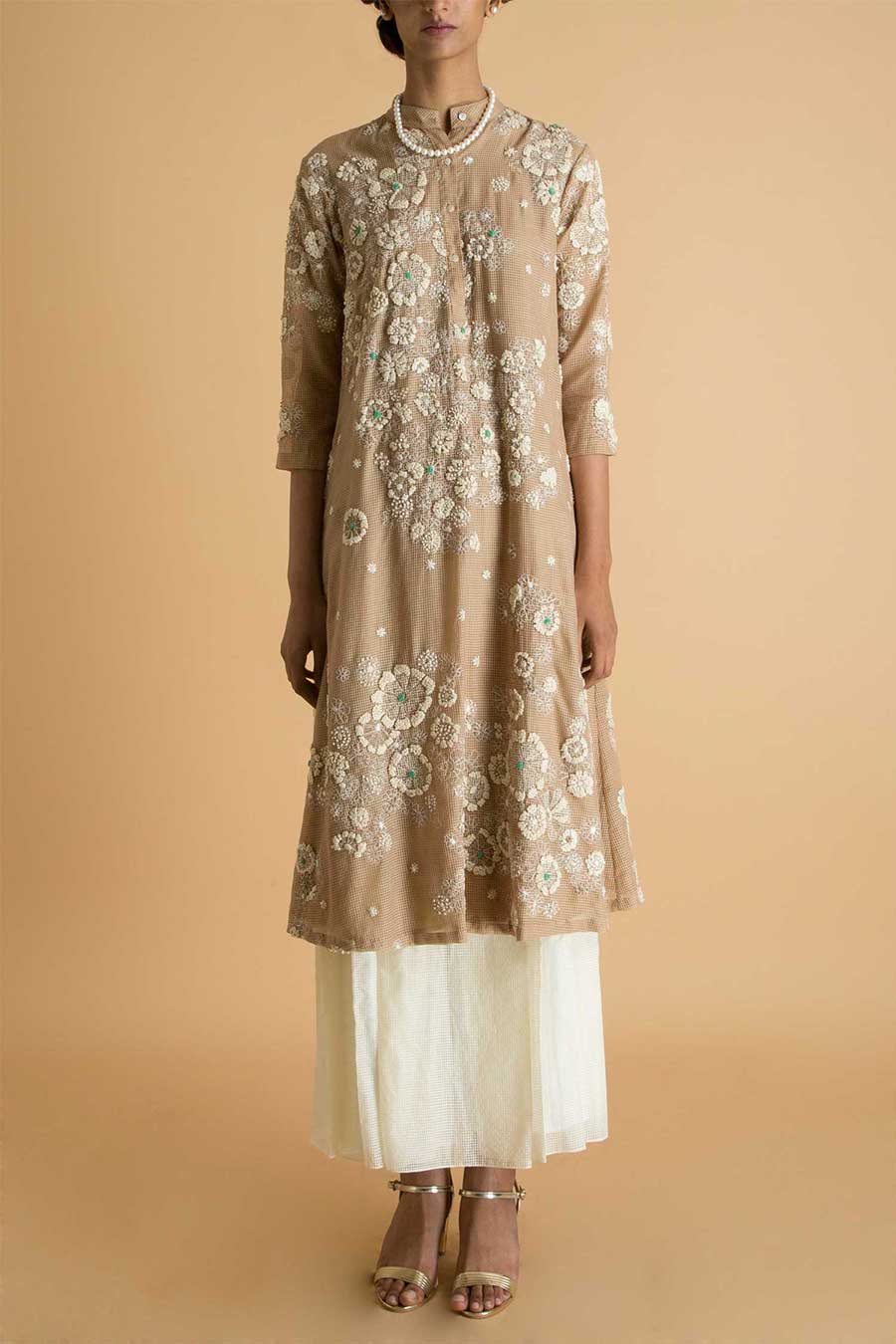 Beige Embroidered Kurta Set