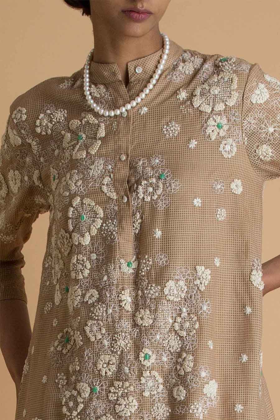 Beige Embroidered Kurta Set
