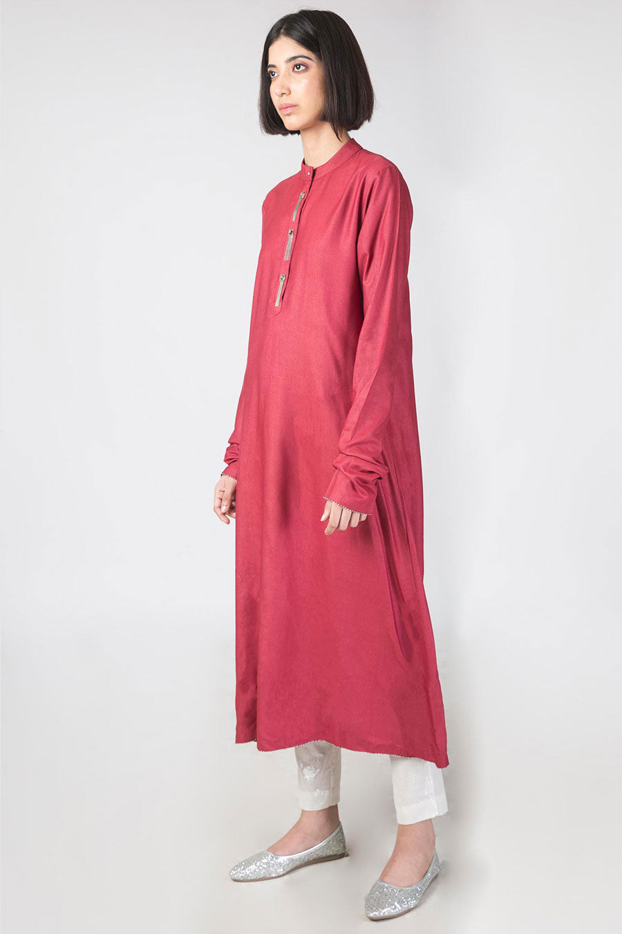 Red Flared Silk Kurta