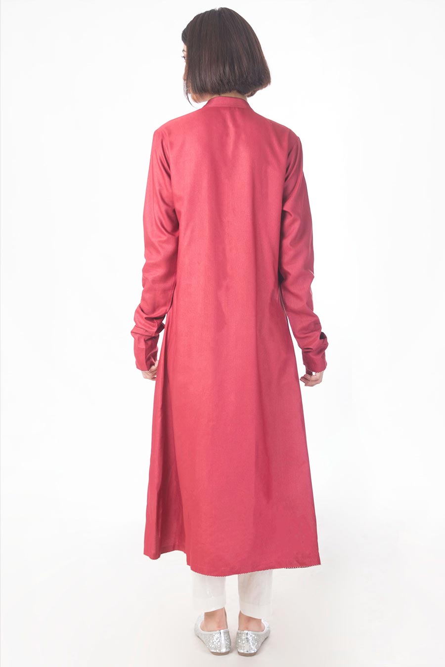 Red Flared Silk Kurta