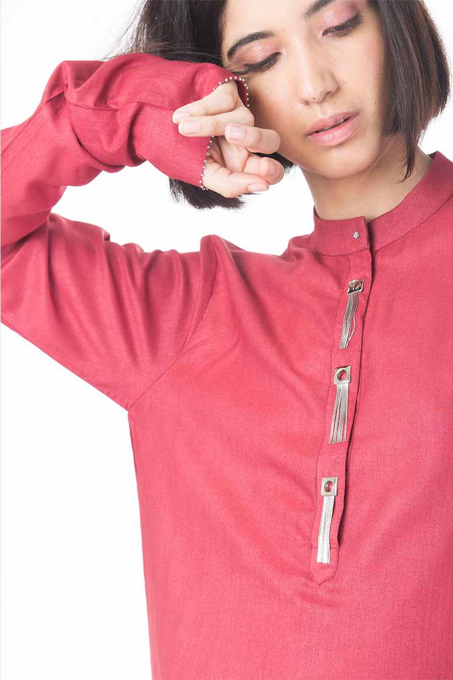 Red Flared Silk Kurta
