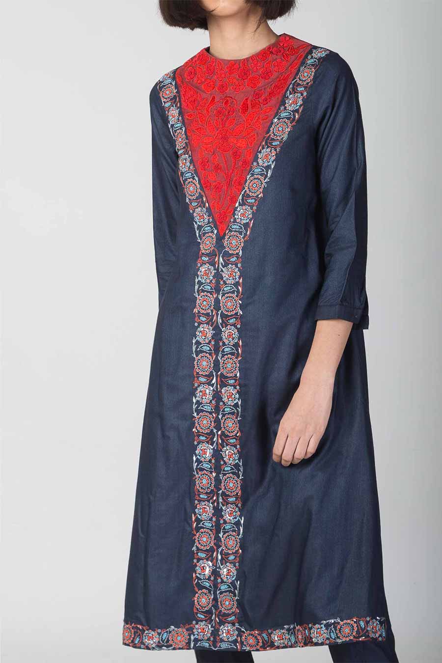 Blue Embroidered Kurta Set