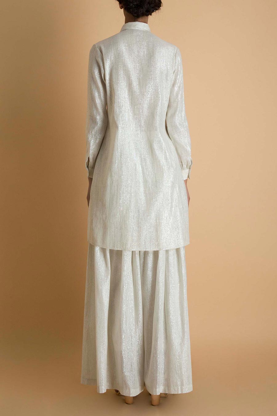 Ivory Silver Cotton Gathered Pallazo
