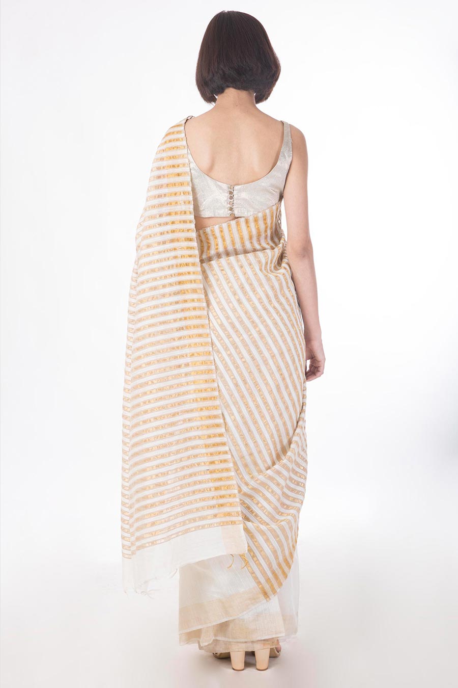 Ivory & Gold Handwoven Ivory Silk Saree