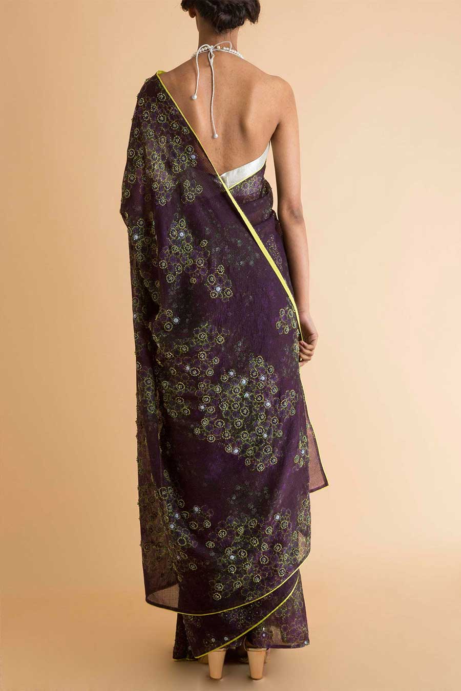 Purple Printed & Embroidered Saree