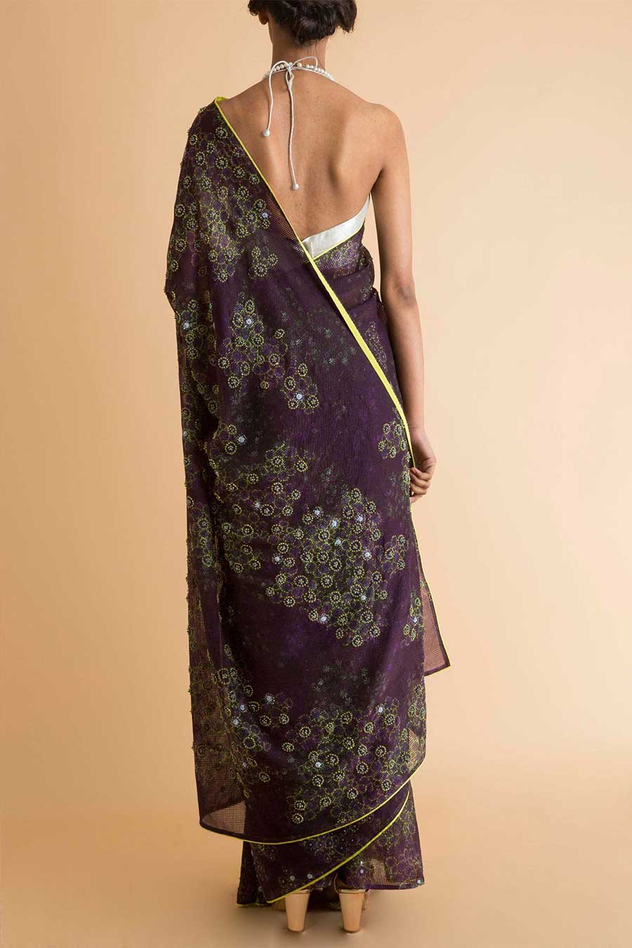 Purple Printed & Embroidered Saree