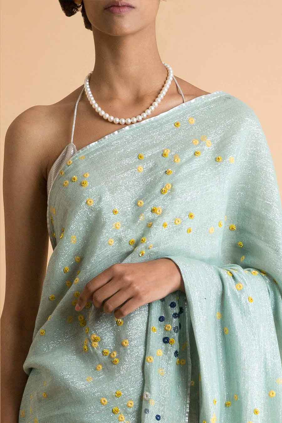 Mint Printed & Embroidered Saree