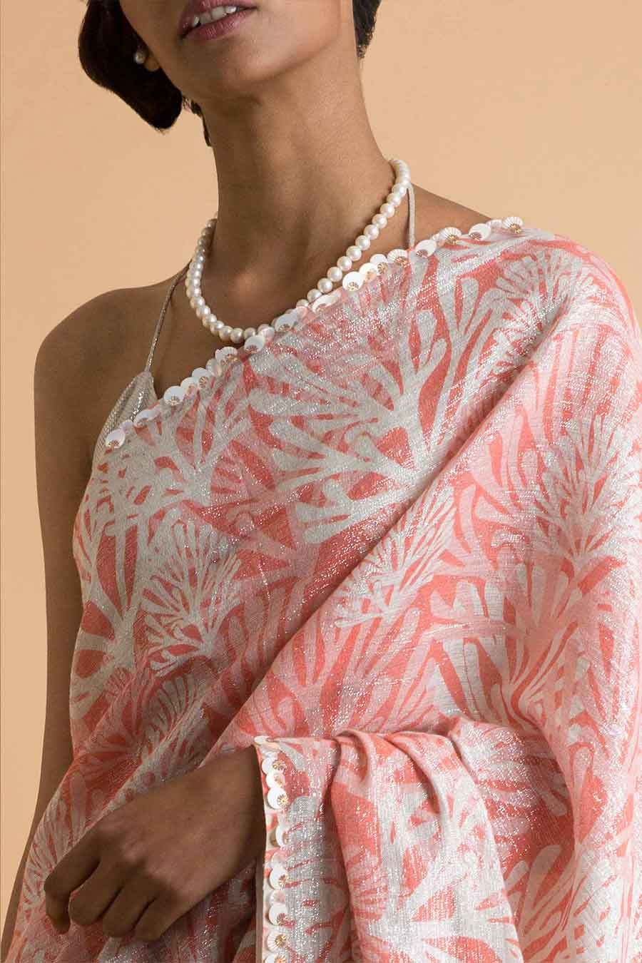 Coral Printed & Embroidered Saree