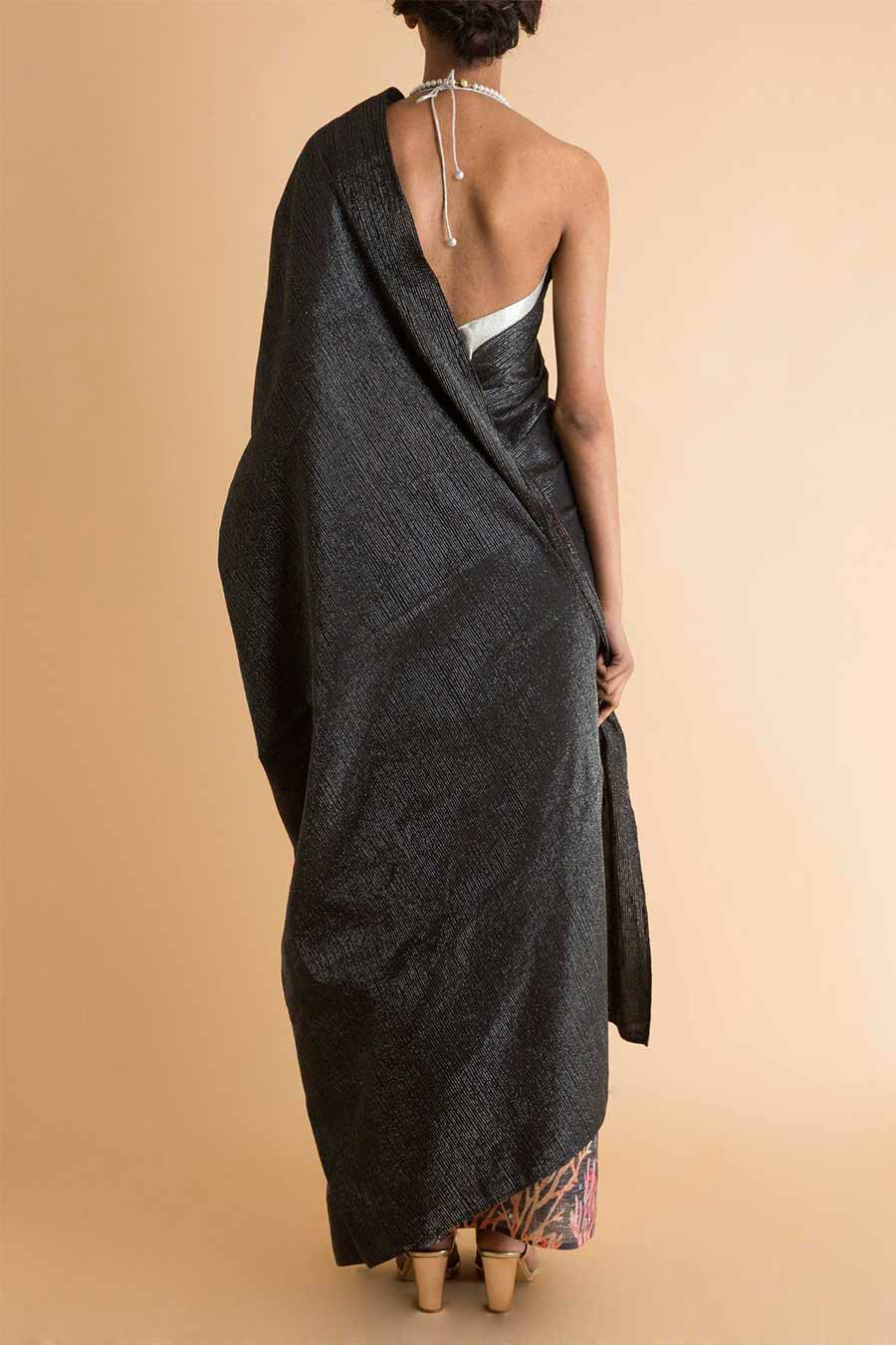 Black Signature Metallic Stripe Printed Saree