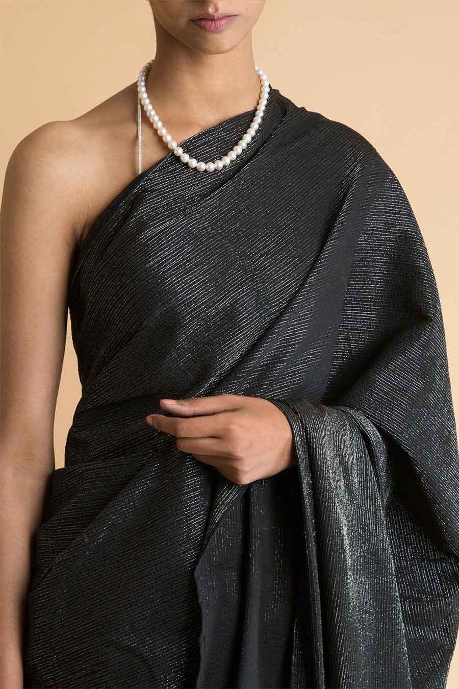 Black Signature Metallic Stripe Printed Saree