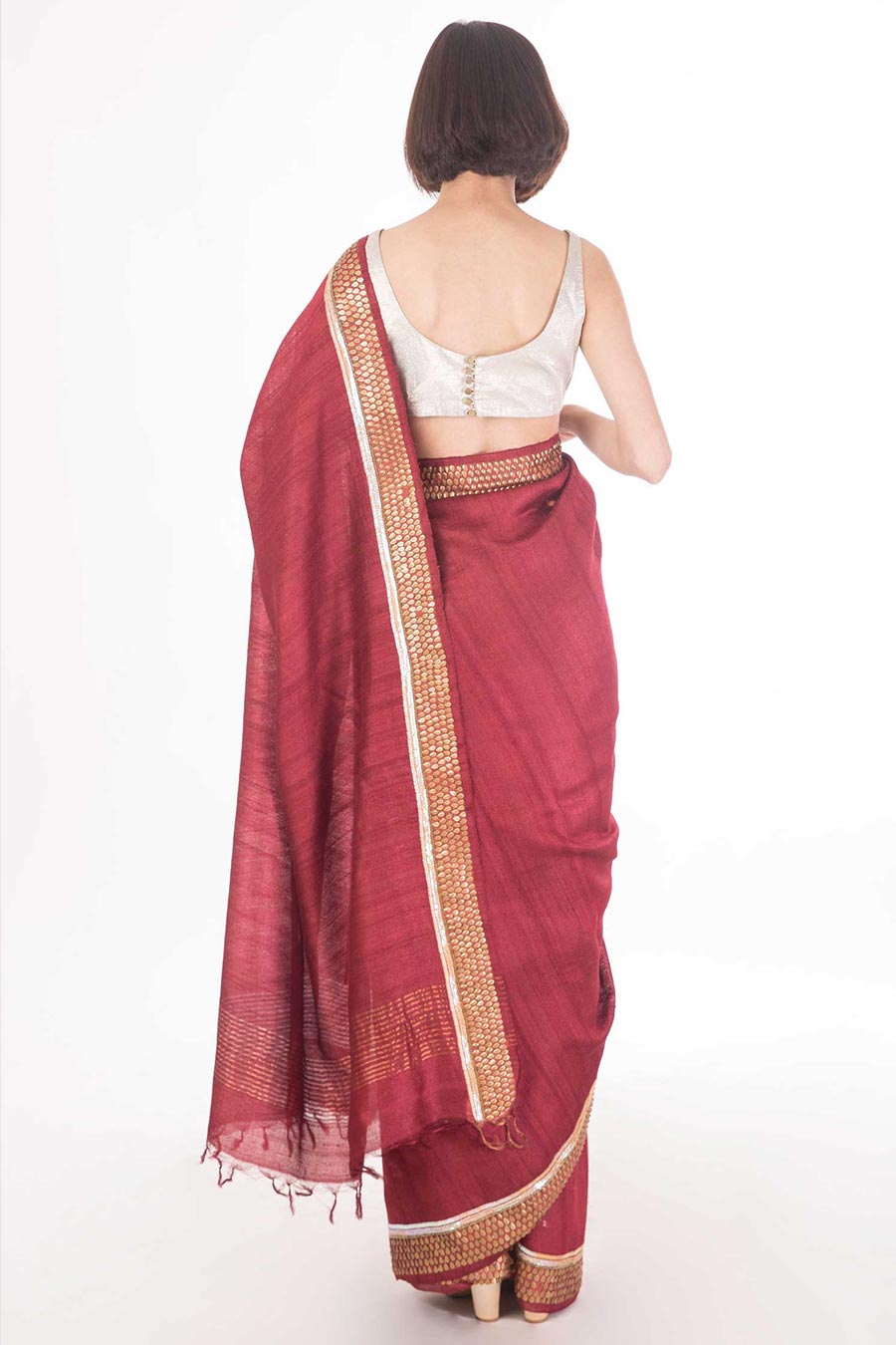 Maroon Embroidered Tusser Silk Saree