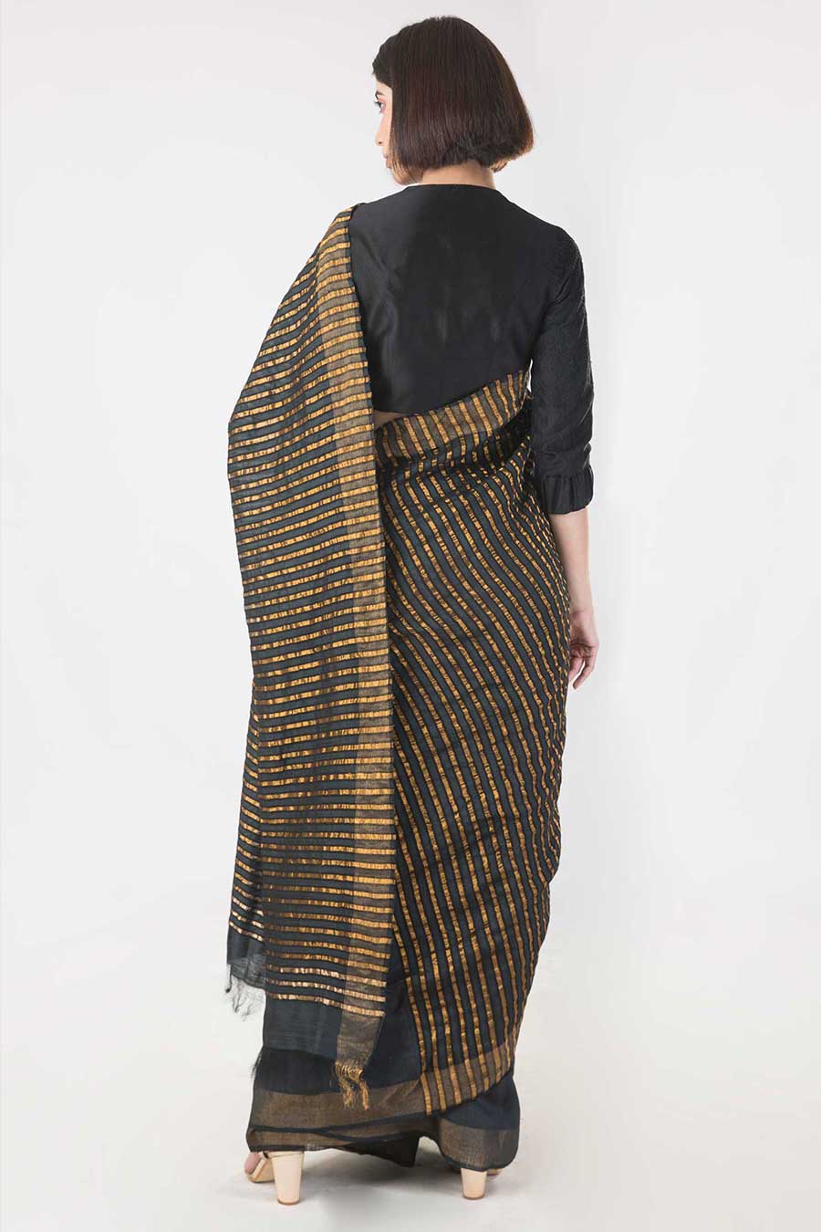 Black Handwoven Ivory Silk Saree