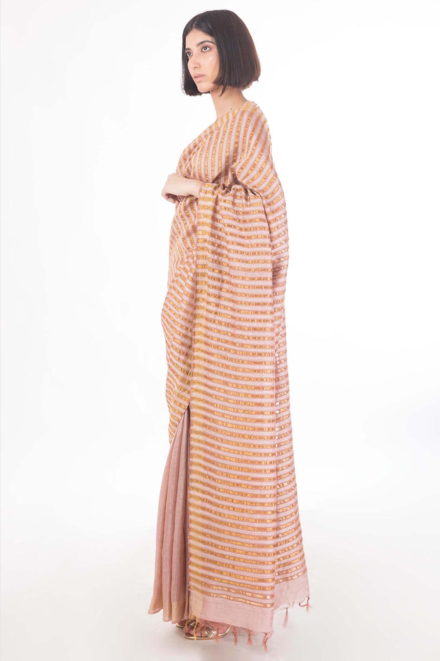 Pastel Rose Handwoven Ivory Silk Saree