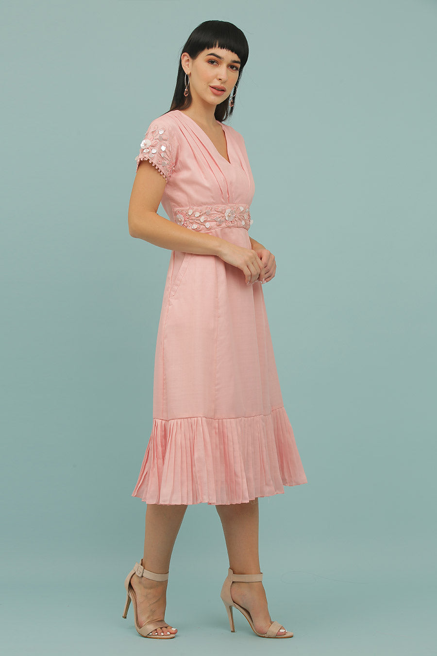 Pink A-Line Embroidered Dress
