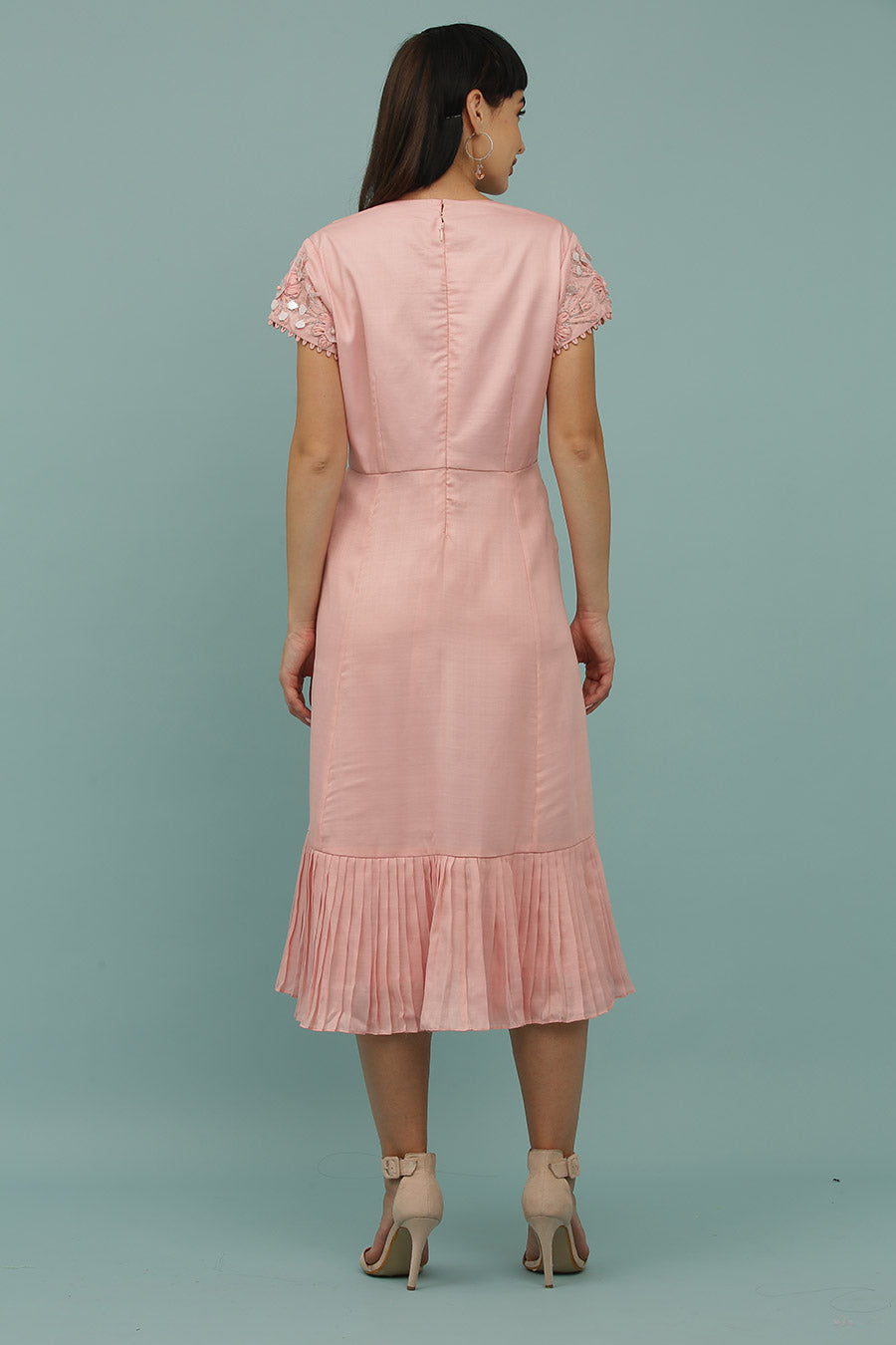 Pink A-Line Embroidered Dress