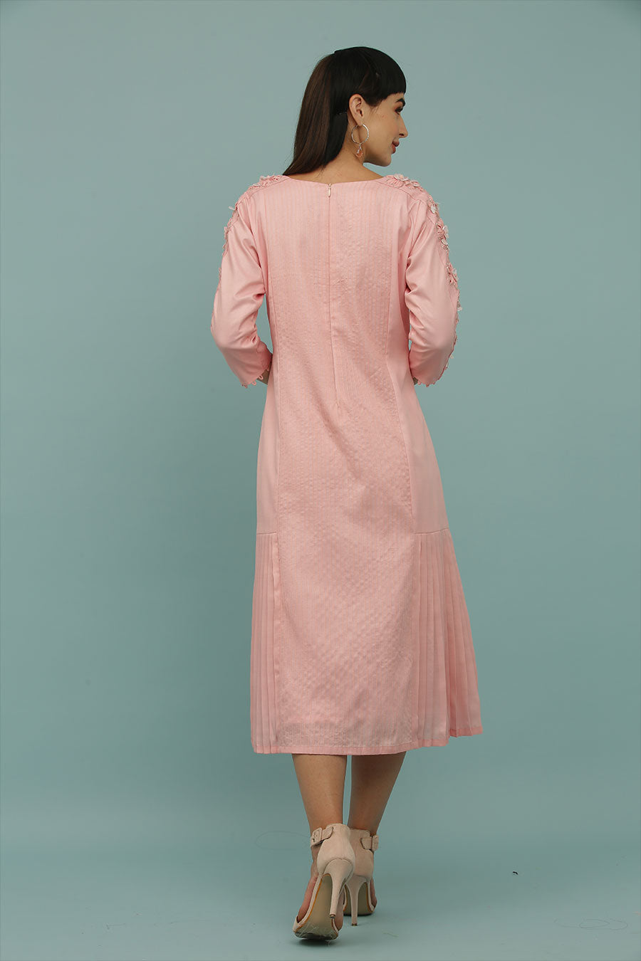 Pink A-Line Embroidered Dress
