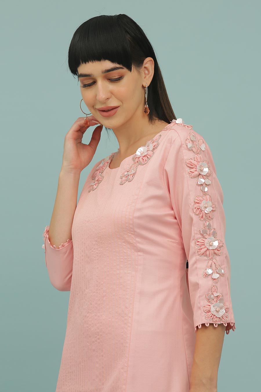 Pink A-Line Embroidered Dress
