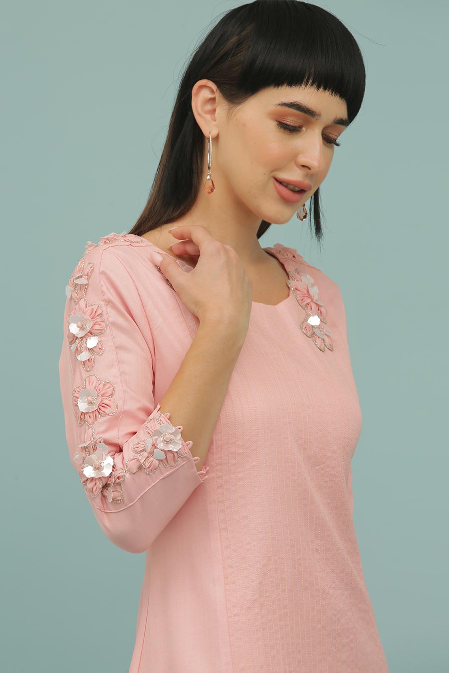 Pink A-Line Embroidered Dress