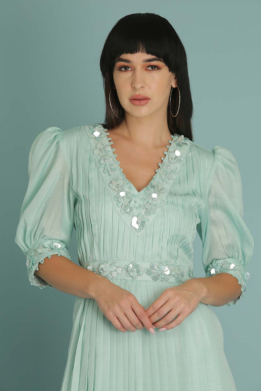 Blue A-Line Embroidered Dress