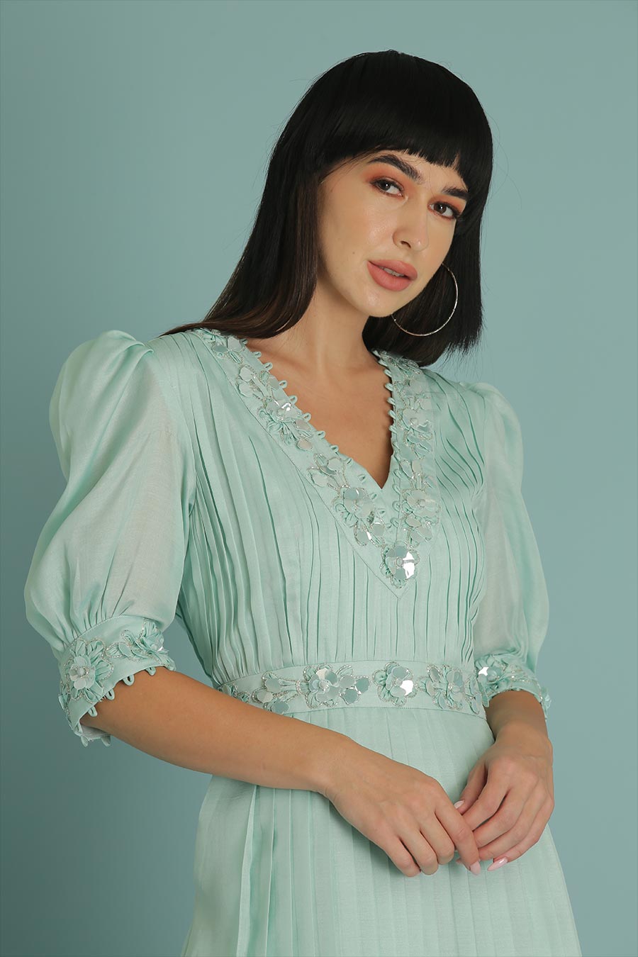 Blue A-Line Embroidered Dress