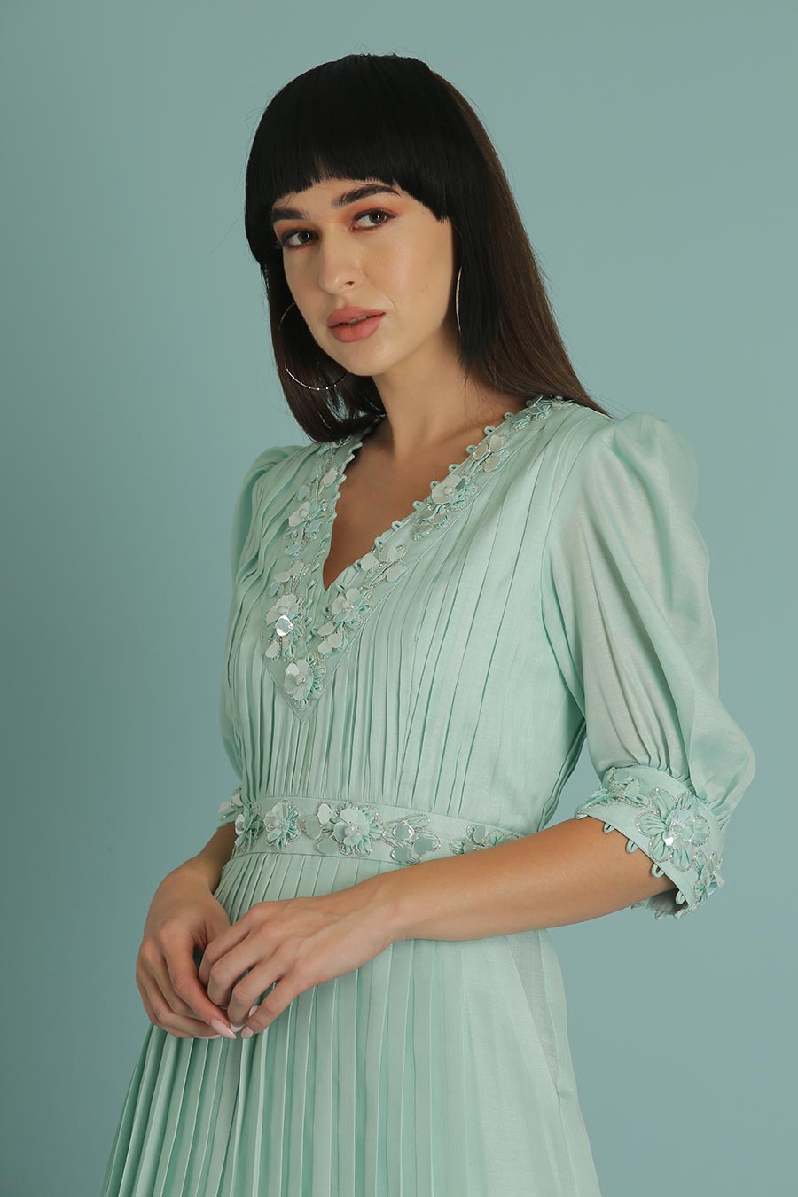 Blue A-Line Embroidered Dress