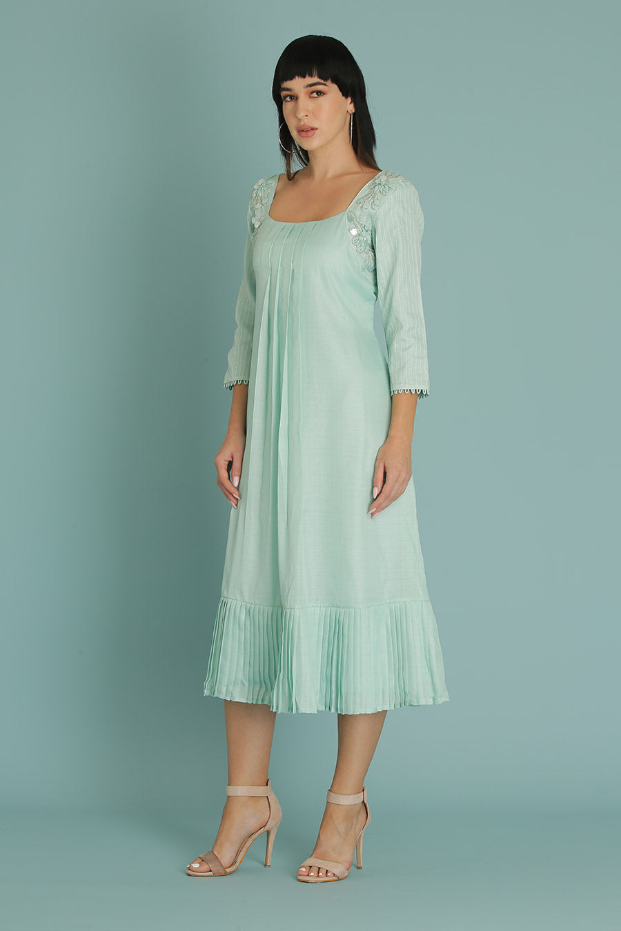 Blue A-Line Embroidered Dress