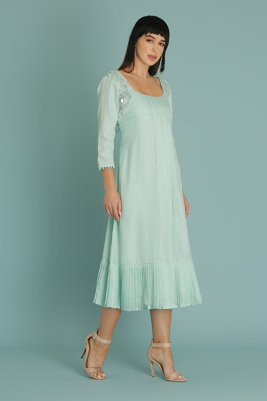 Blue A-Line Embroidered Dress