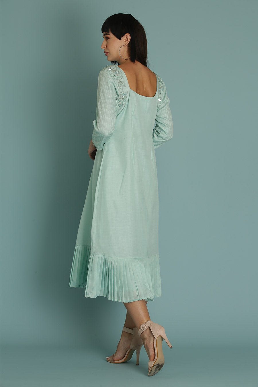 Blue A-Line Embroidered Dress