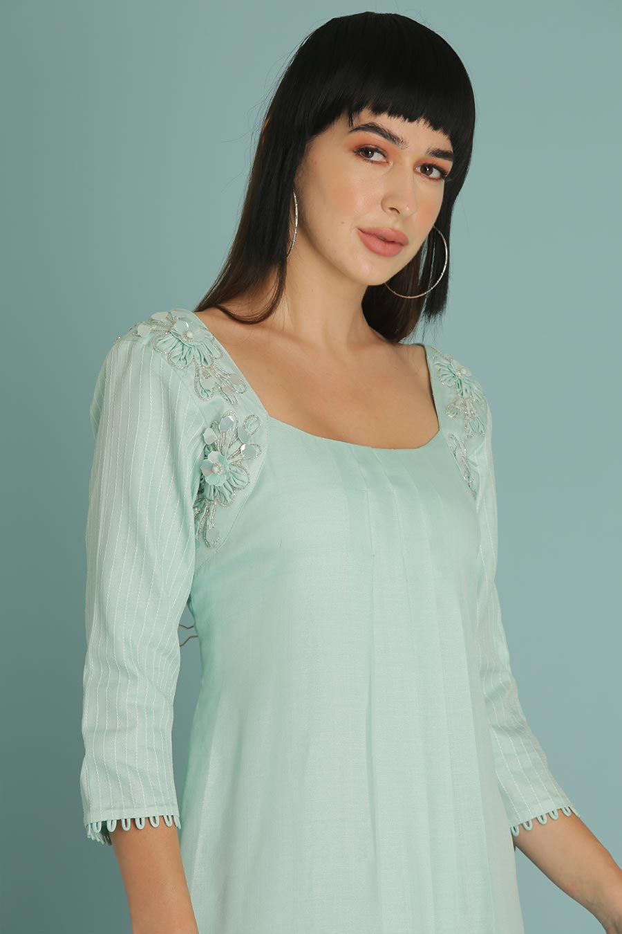 Blue A-Line Embroidered Dress