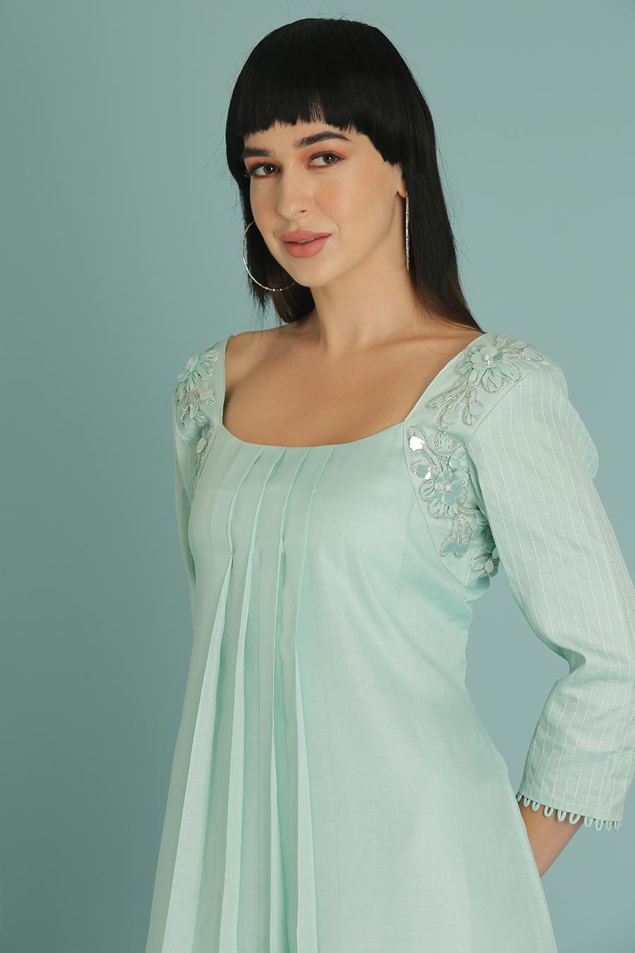 Blue A-Line Embroidered Dress