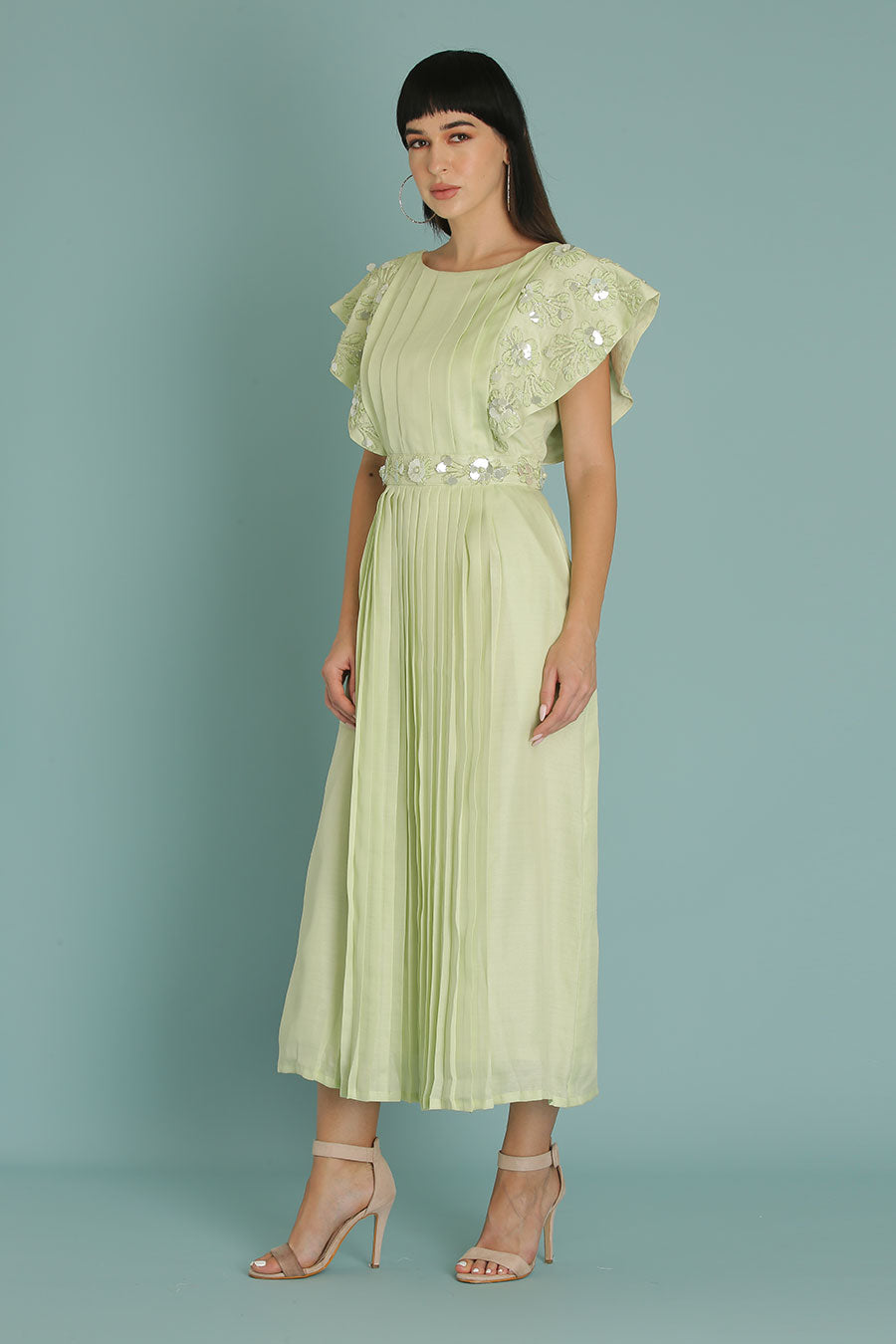 Green A-Line Embroidered Dress